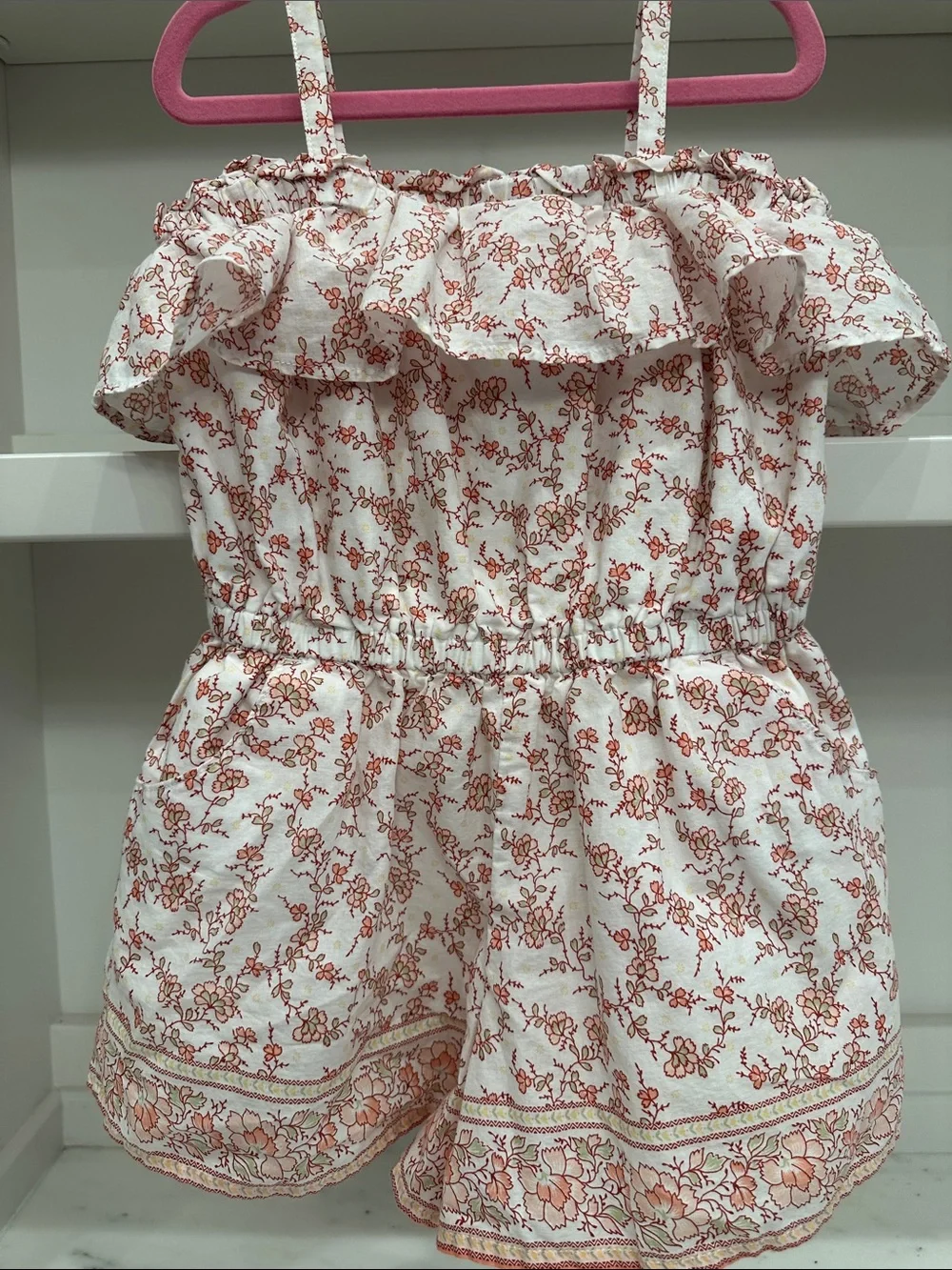 Janie and Jack size 6 Girls' White Floral Ruffle Romper. Like new